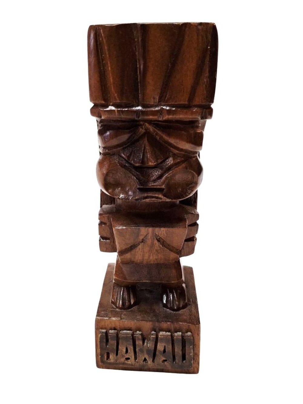 vintage hand-carved Hawaiian Ku Tiki god figurine is crafted from wood and typi